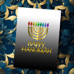 El oro arcoiris Menorah flama feliz tarjeta Hanukk<br><div class="desc">Artículos con temática navideña diseñados por Umua. Impreso y enviado por Zazzle o sus afiliados.</div>