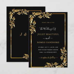 El oro deja marco negro elegante invitación a la b