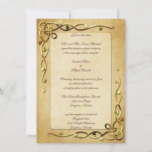 El oro hojeó las invitaciones de la boda