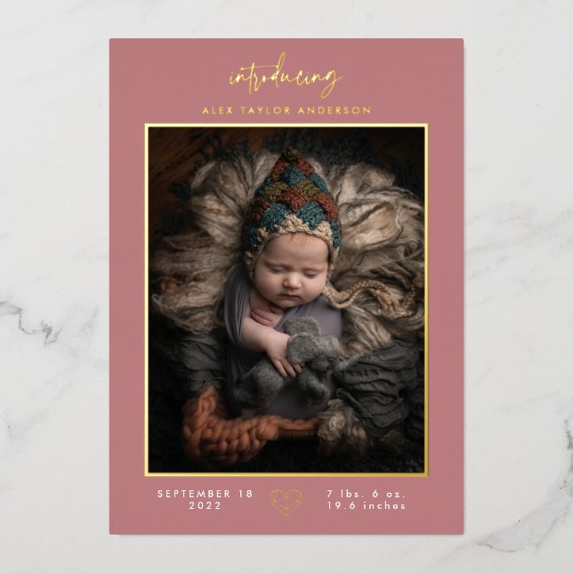 El oro rosado moderno presenta anuncio de nacimien (Anverso)