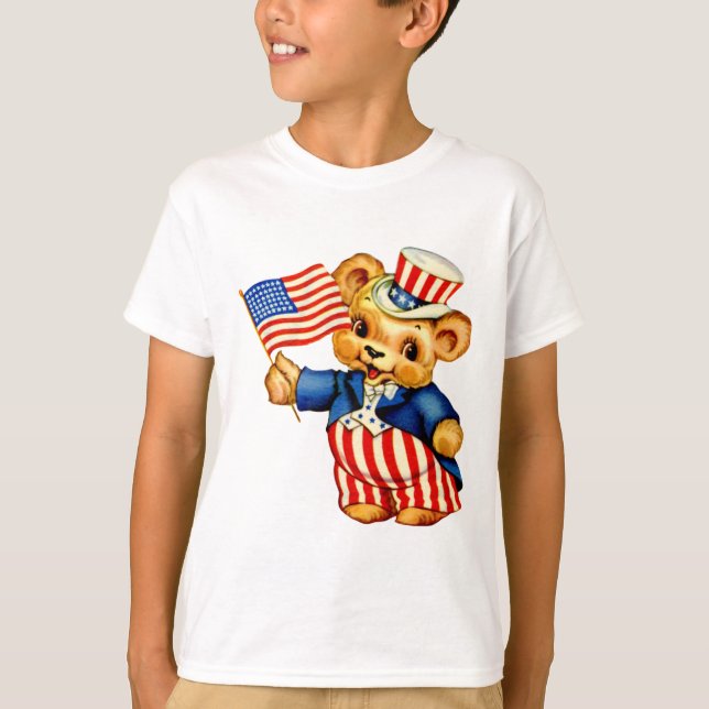 El oso patriótico del vintage embroma la camiseta (Anverso)