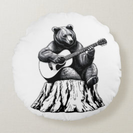 El Oso Tocando Guitarra Cojín decorativo Redondo