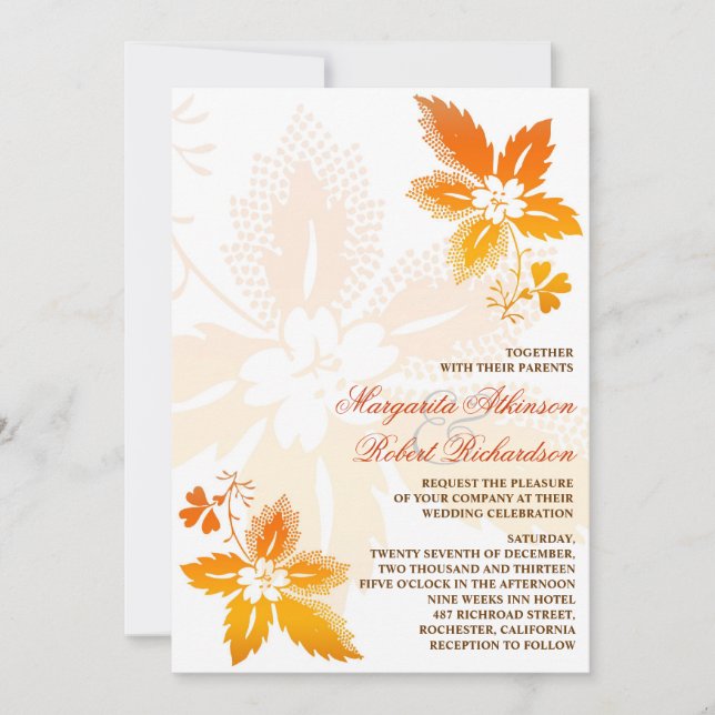 el otoño de beautifu deja invitaciones de boda clá (Anverso)