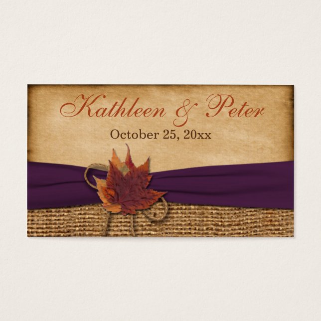 El otoño deja la etiqueta FAUX Burlap Wedlap Favor (Frente)