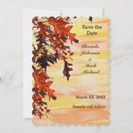 El otoño deja la tarjeta plana de fecha con color 