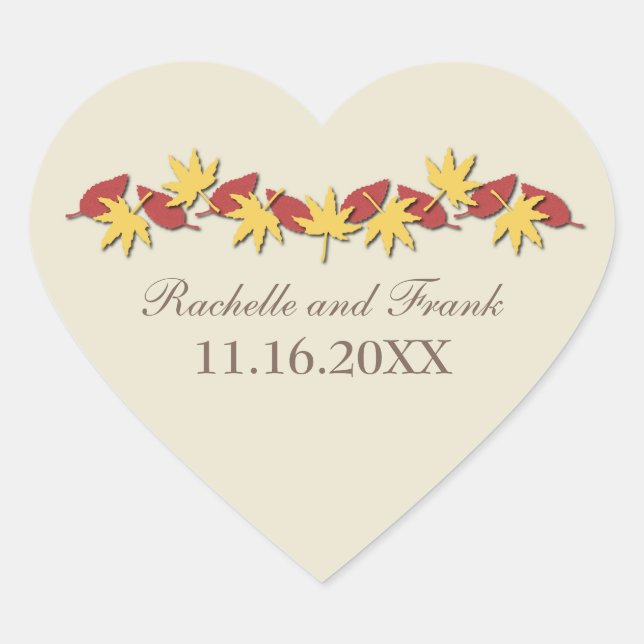 El otoño deja pegatinas de boda fronteriza, amaril (Anverso)