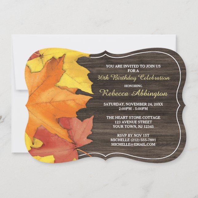 El otoño rústico deja invitaciones de cumpleaños a (Anverso)