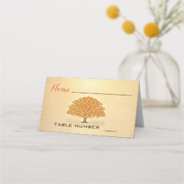 El otoño rústico deja tarjetas de mesa con luces d