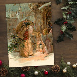 El padre de la cosecha de oro Navidad y Ángel<br><div class="desc">Padre mundo viejo Navidad en túnicas doradas muy adornadas con regalos y árbol con ángel alado. Bonitos gráficos complementarios en la parte posterior con campos de texto editables.</div>