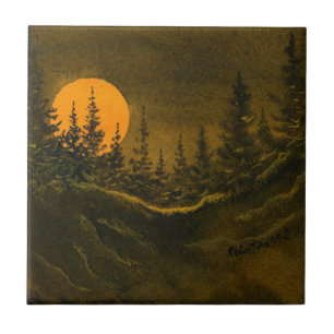 El paisaje campestre, la luna nocturna y las tejas