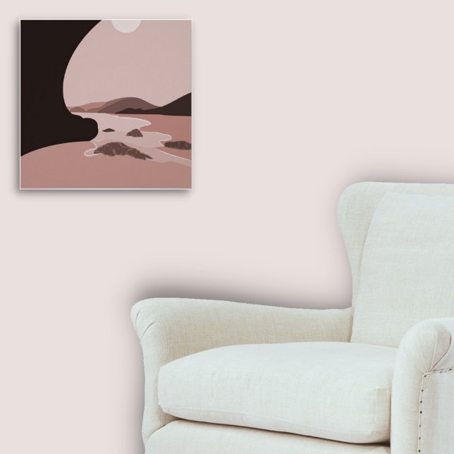 El paisaje marino femenino de arte digital rosa (Feminine Pink Digital Art Beach Seascape Poster)