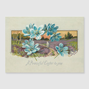 El paisaje vintage de Pascua y el olvido-me-Nots
