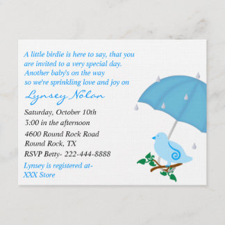 El pájaro azul asperja la invitación de la ducha