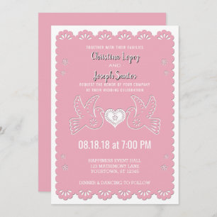 El papel Picado Aves de Amor Rosa Invitación a la