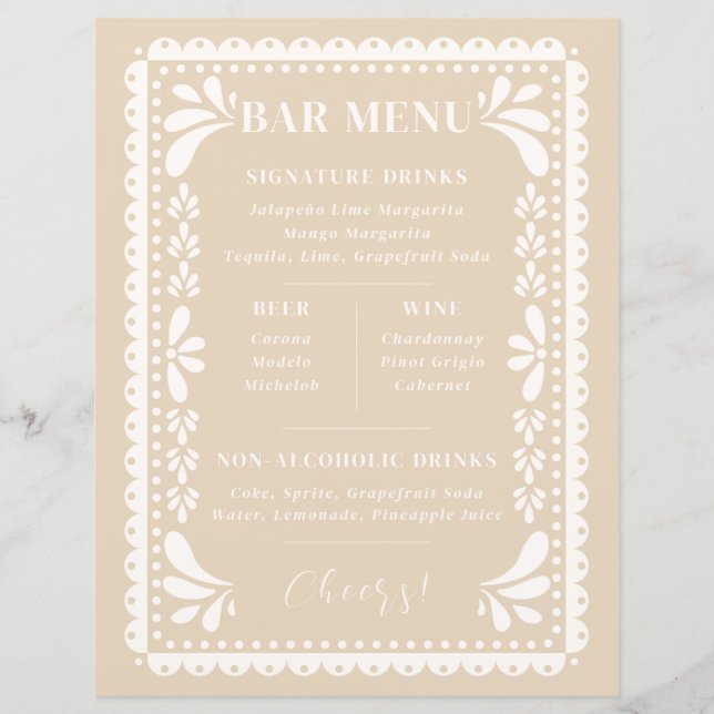 El Papel Picado Boda Bar Menú Moderno de temática  (Anverso)