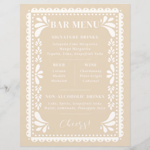 El Papel Picado Boda Bar Menú Moderno de temática