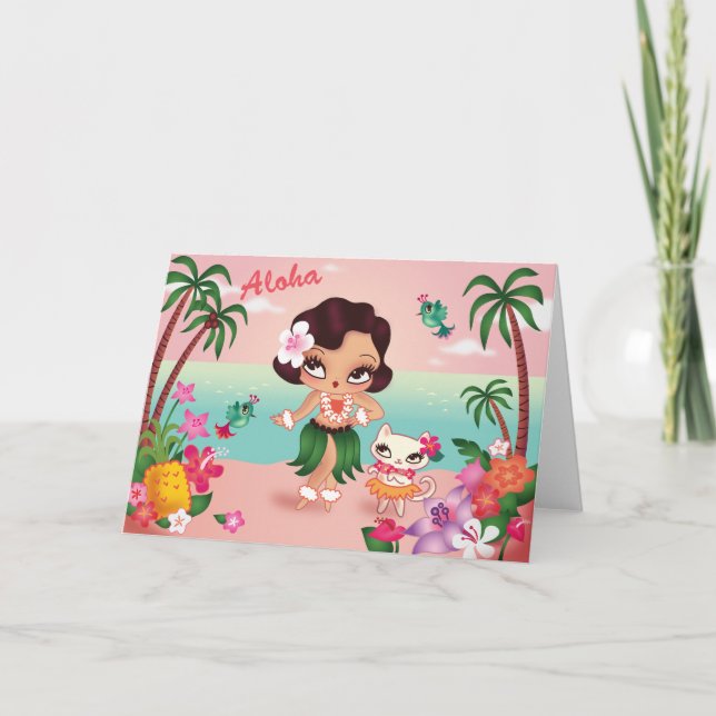 El paraíso de la isla de Hula Lulu - tarjeta de sa (Anverso)