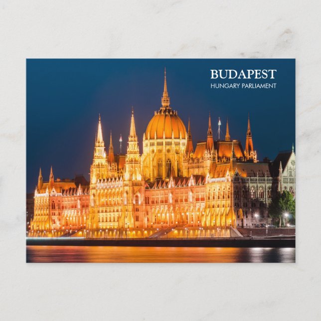 El parlamento de Budapest en postal de la noche (Anverso)