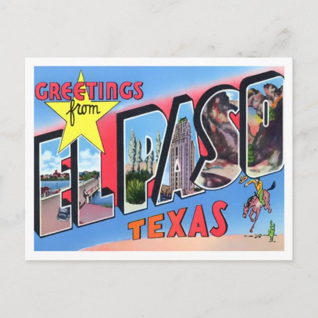 El Paso, Texas Viñeta Cartas Grandes Postales (Anverso)