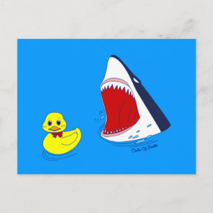 El pato y la postal de arte del Doodle de tiburón