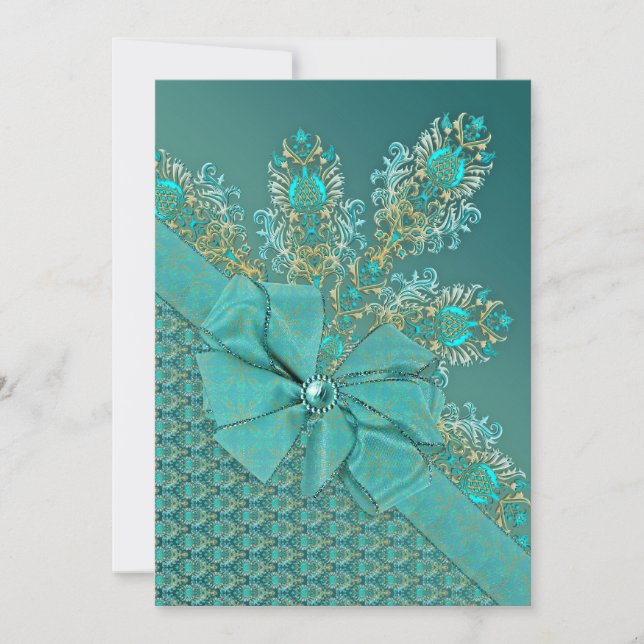 El pavo real tiñe una elegante invitación al damas (Anverso)