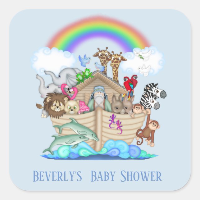 El Pegatina de Baby Shower Ark de Blue Noah (Anverso)