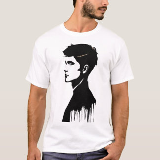 "El Pegatina del niño en una camiseta blanca"