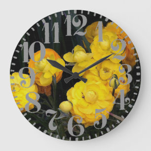 El Peony amarillo florece el reloj de pared grande
