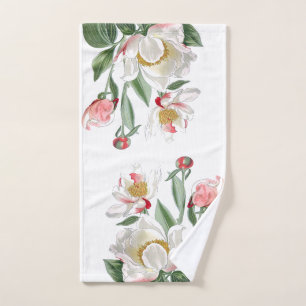 El Peony blanco botánico florece la toalla de ba