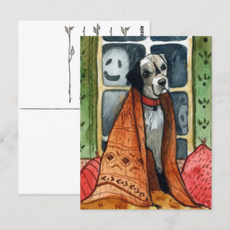 El perro en la casa embrujada, postal de Halloween
