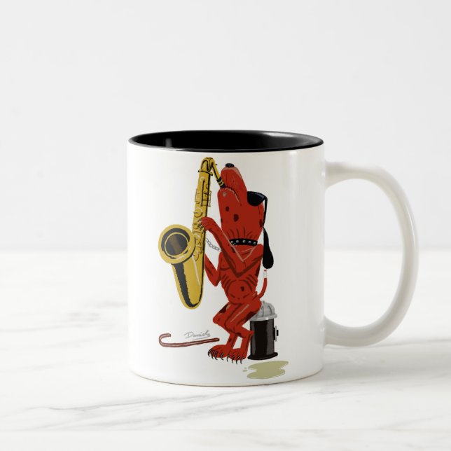 El perro viejo, nuevo lame la taza de café (Derecha)