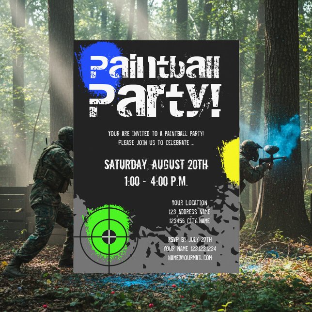 El personalizado de las invitaciones el | del (paintball party invitations)