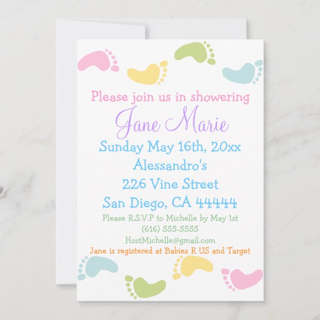 El pie bebé imprime las invitaciones a la ducha pa (Anverso)