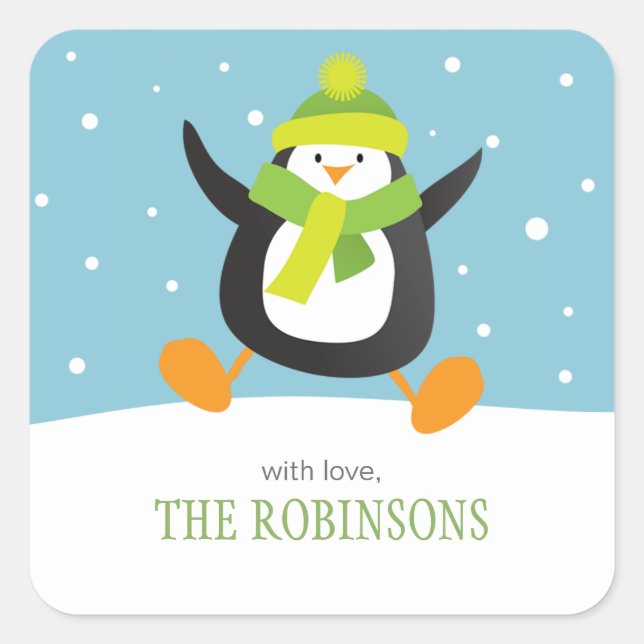 El pingüino ama la nieve | Pegatinas de regalo de  (Anverso)