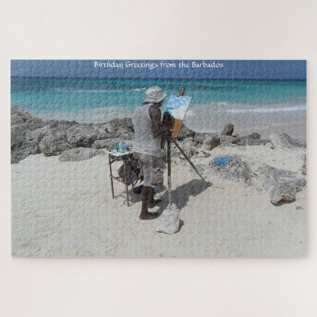El pintor en la playa Barbados. Rompecabezas (Horizontal)