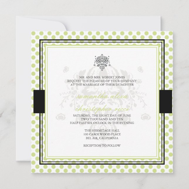 El polka verde hace las invitaciones de boda (Anverso)