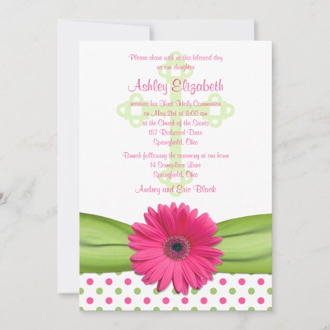 El Polka Verde Rosa Dots es la primera invitación  (Anverso)