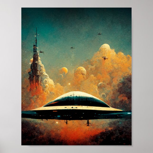 El Poster de Arte de Ciencia Ficción Spaceport (Frente)