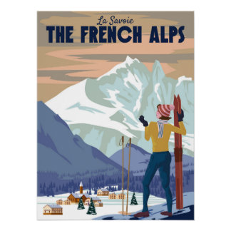 El poster de la estación de esquí de los Alpes fra