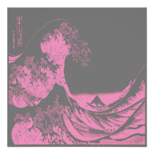 El Poster de la gran ola rosa y gris