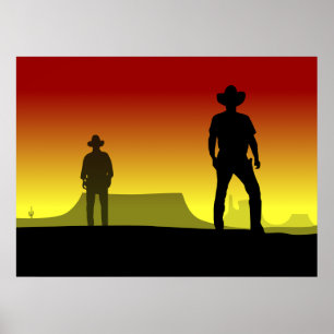 El poster occidental de la impresión del duelo de