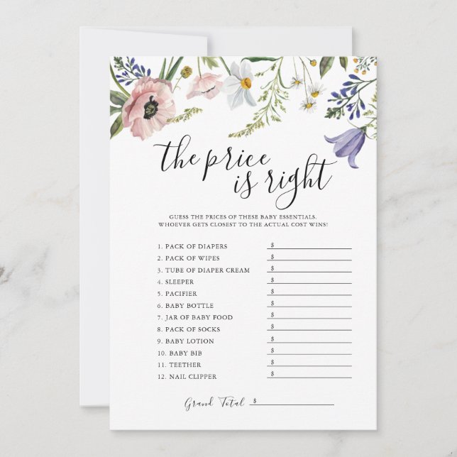 El Precio Es La Tarjeta De Juego Baby Shower Corre (Anverso)