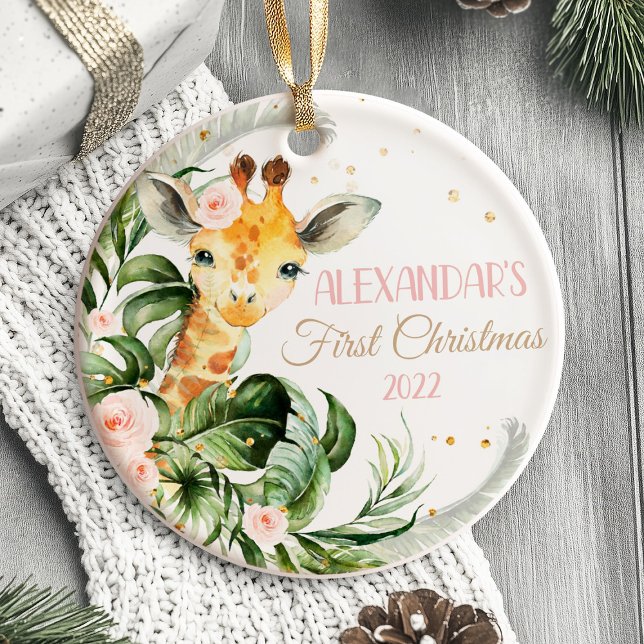 El primer animal de Safari, Chica del Ornamento de (Safari Baby's First Christmas Ornament girl jiraffe)