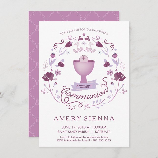 El primer chica de la invitación de la comunión (Anverso / Reverso)