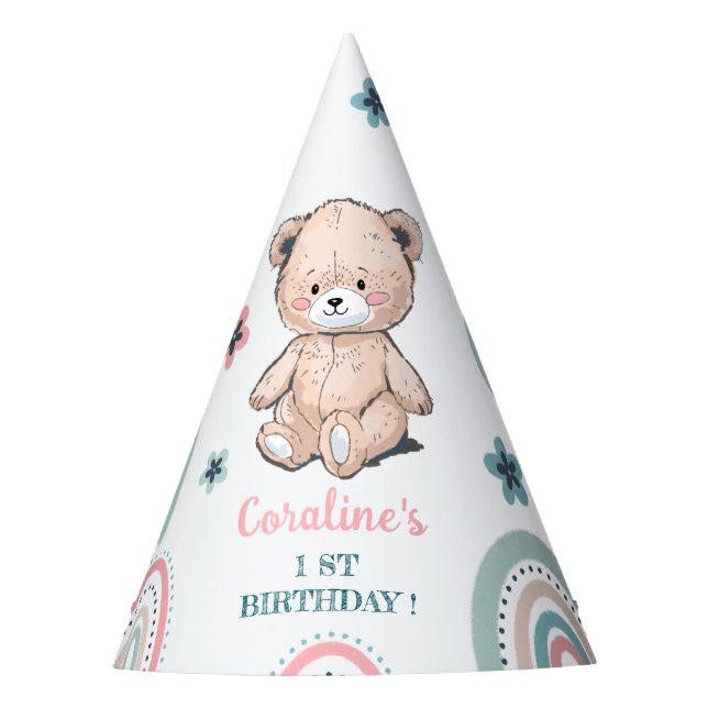 El primer Gorra Fiesta de cumpleaños con un oso de (Anverso)