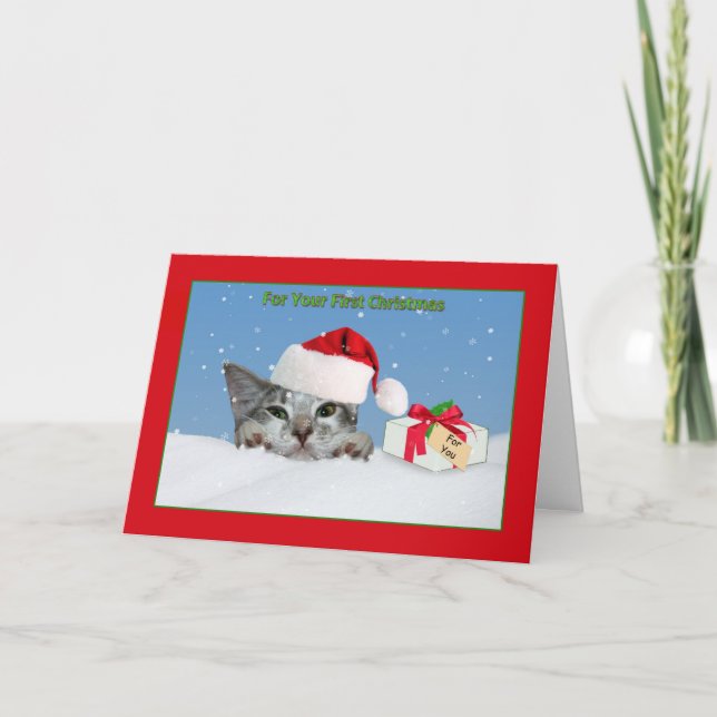El primer navidad del bebé, gato en nieve (Anverso)