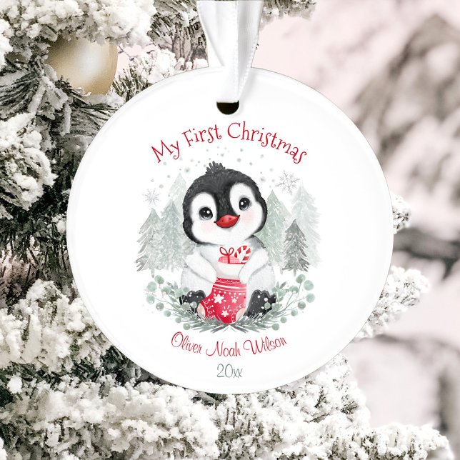 El primer ornamento acrílico navideño del bebé lin (Cute Baby's First Christmas Acrylic Ornament)