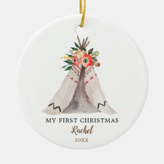 El primer ornamento de Chica de Boho Teepee de Nav