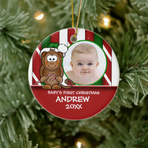 El primer ornamento de monos para bebés navideño