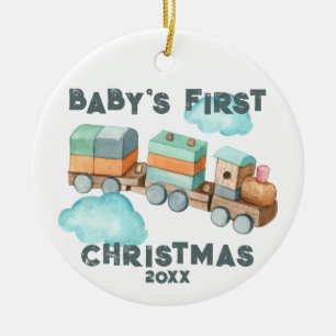 El primer ornamento de tren navideño del bebé Boho